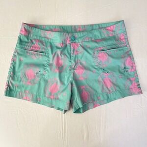 5Fin Womens Board Shorts Size 12 Teal Pink Fish Print Ripstop Fishing Beach